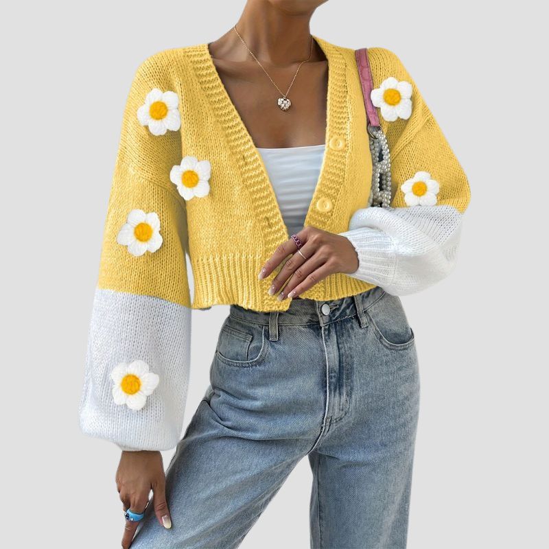 Floral Button-Front Knit Cardigan