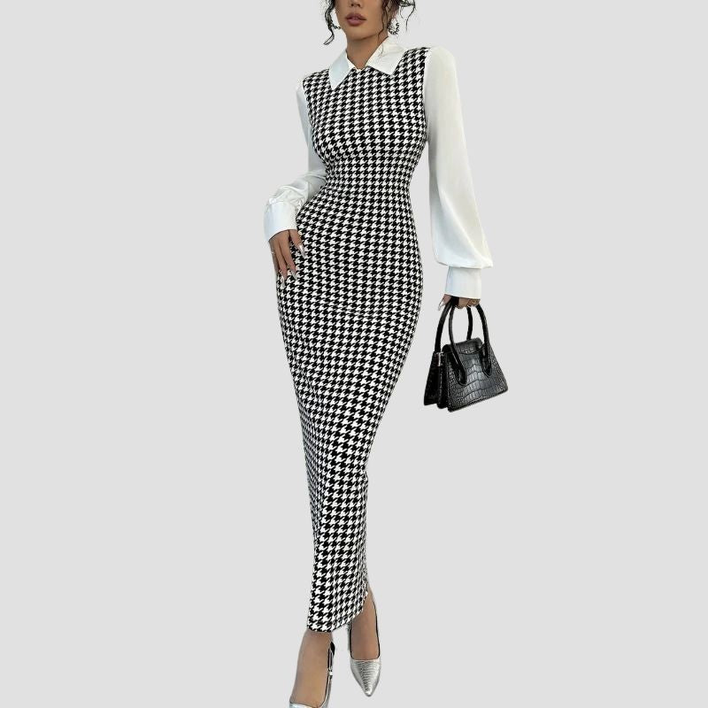 Houndstooth Slim Knit Dress