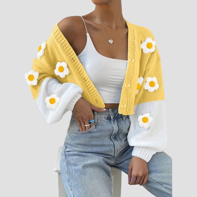 Floral Button-Front Knit Cardigan