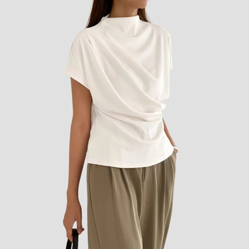 Ruched Mock Neck T-Shirt