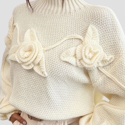 Floral Turtleneck Knit Sweater