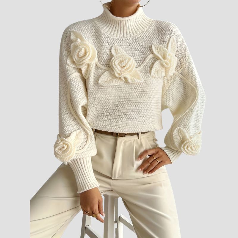 Floral Turtleneck Knit Sweater