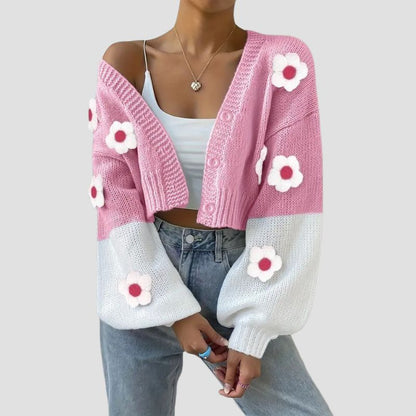 Floral Button-Front Knit Cardigan