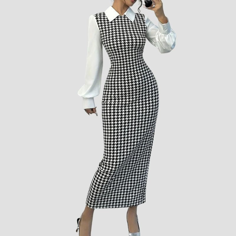 Houndstooth Slim Knit Dress