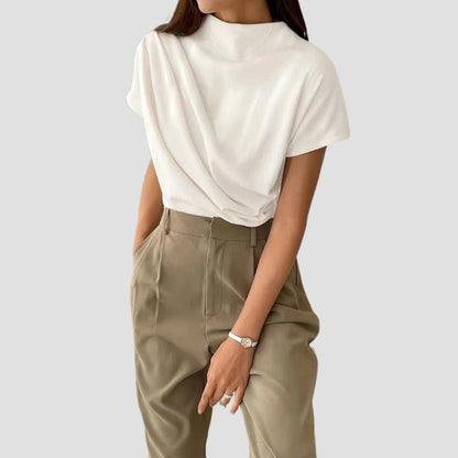 Ruched Mock Neck T-Shirt