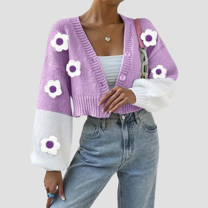 Floral Button-Front Knit Cardigan