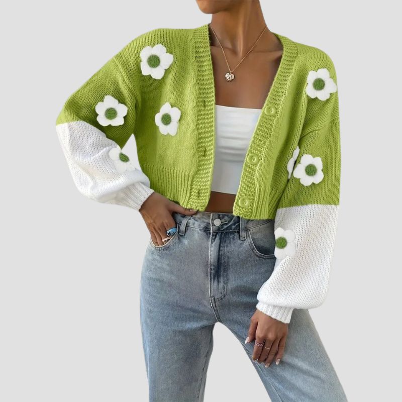 Floral Button-Front Knit Cardigan