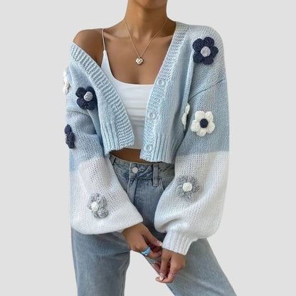 Floral Button-Front Knit Cardigan